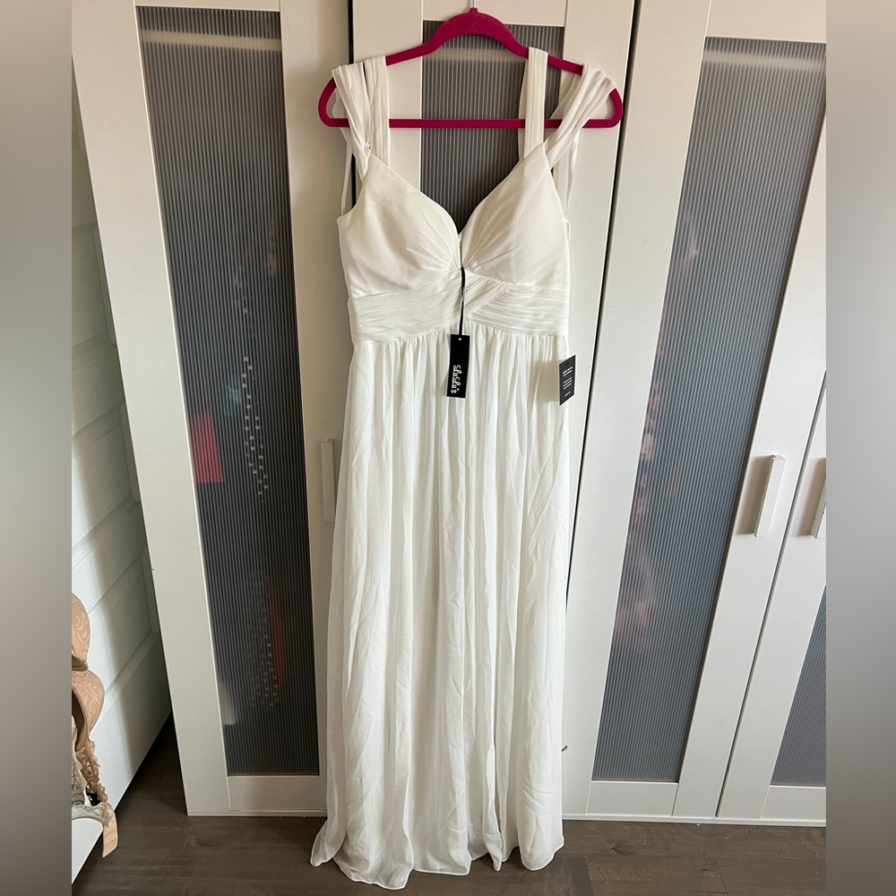 LULU’S OCEANS OF ELEGANCE WHITE MAXI DRESS